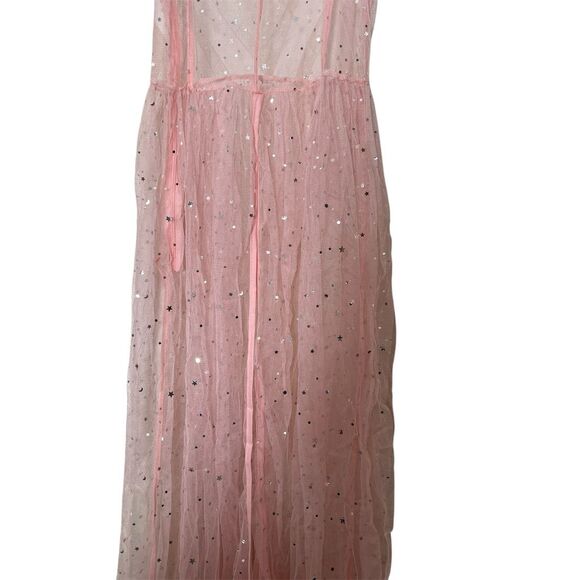 Pink Starry Tulle Maxi Dress M Sleeveless Party Evening - Picture 3 of 15